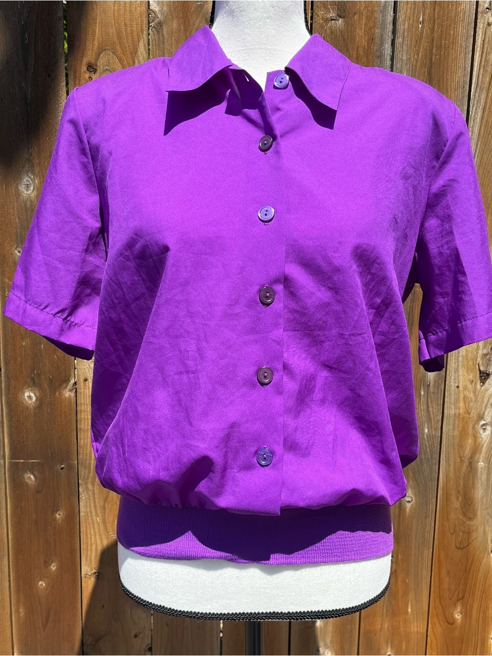 Vintage Judy Bond Purple Short-Sleeve Button Front Blouse